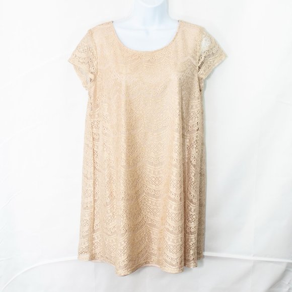 NEW Socialite Lace Overlay Dress Juniors Large L Gold Metallic Coquette CC07X - Picture 1 of 4